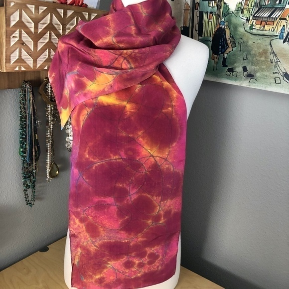 Handmade Tie Dye Silk Scarf - Dopamine - Picture 1 of 8